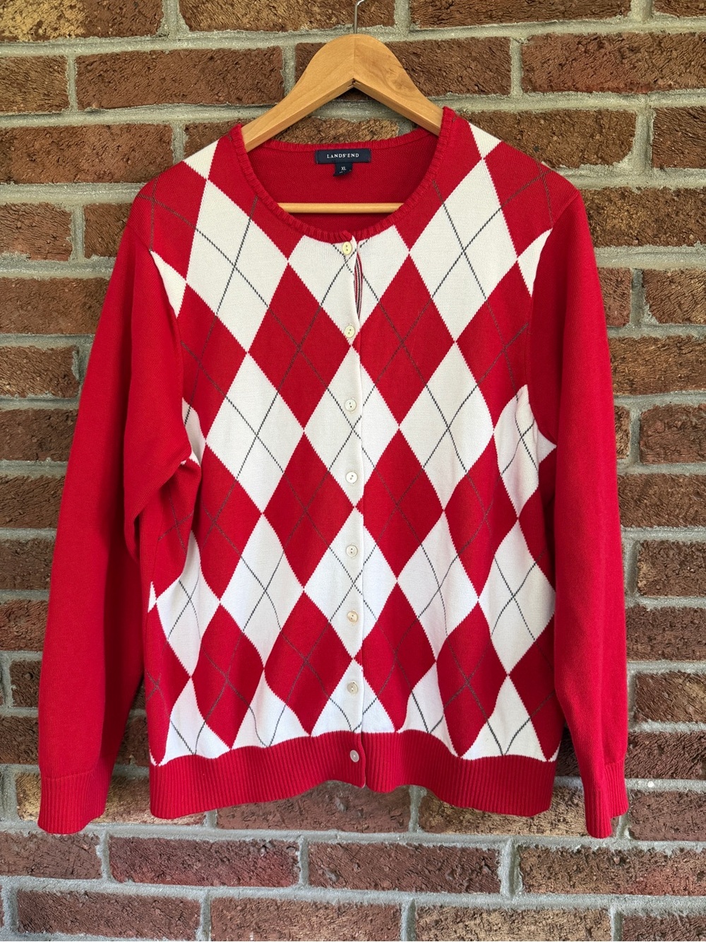 lands end argyle sweater. size xl.  red. white. fun. - Picture 2 of 6